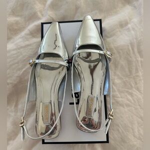 Larroude Silver Flats with Adjustable Ankle Straps